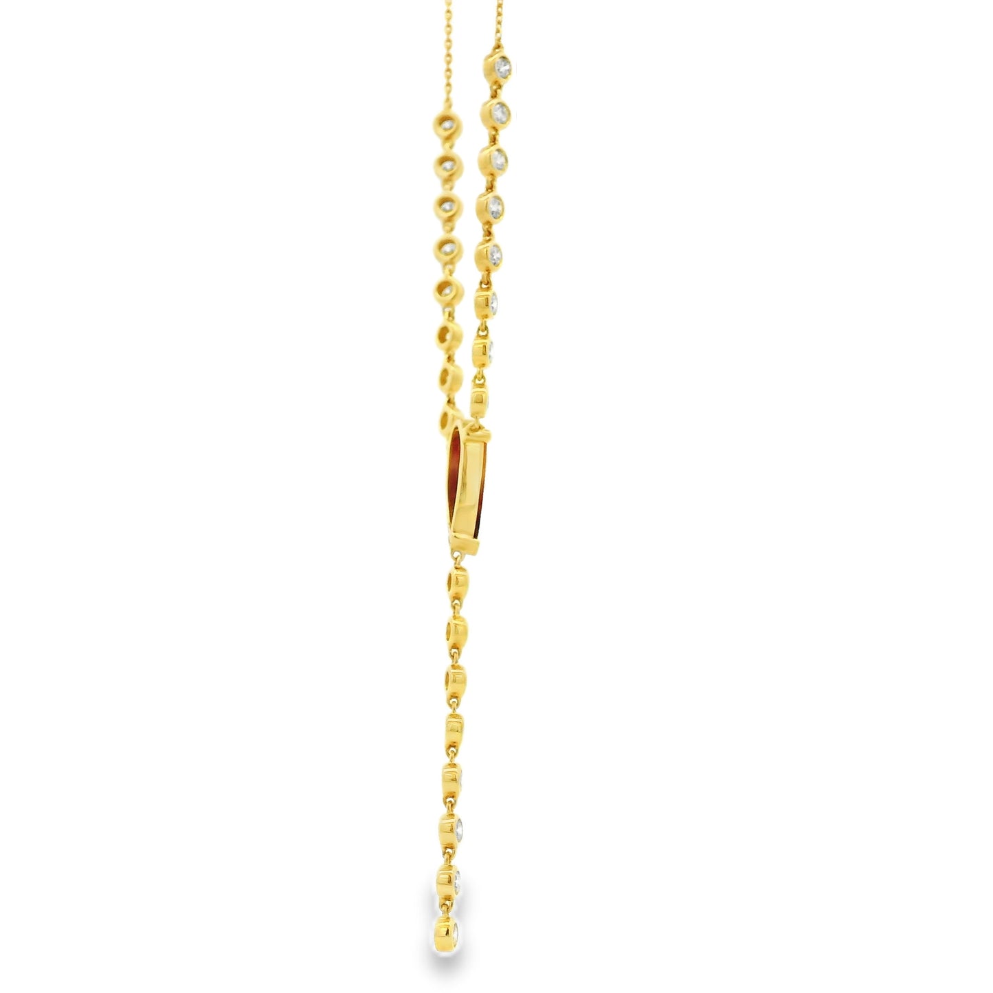 14k Yellow Gold 0.88ct Central Ruby and 0.66ct Round Brilliant Diamonds Drop Necklace