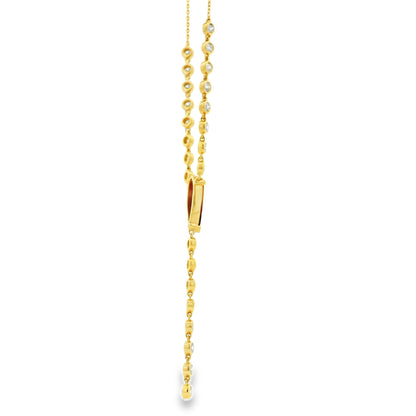 14k Yellow Gold 0.88ct Central Ruby and 0.66ct Round Brilliant Diamonds Drop Necklace