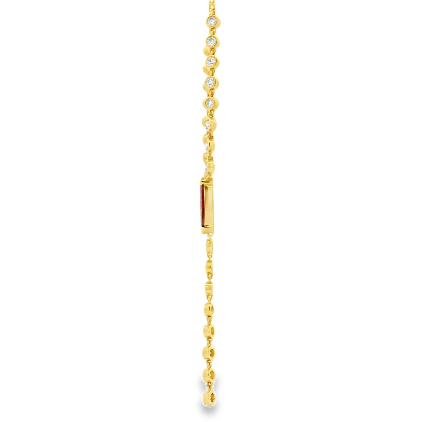 14k Yellow Gold 0.88ct Central Ruby and 0.66ct Round Brilliant Diamonds Drop Necklace