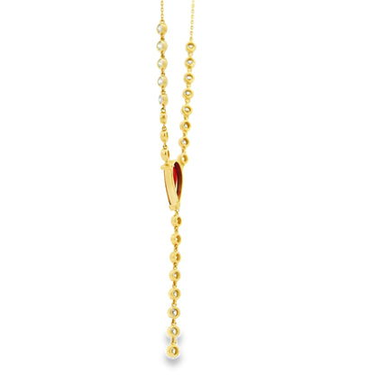 14k Yellow Gold 0.88ct Central Ruby and 0.66ct Round Brilliant Diamonds Drop Necklace