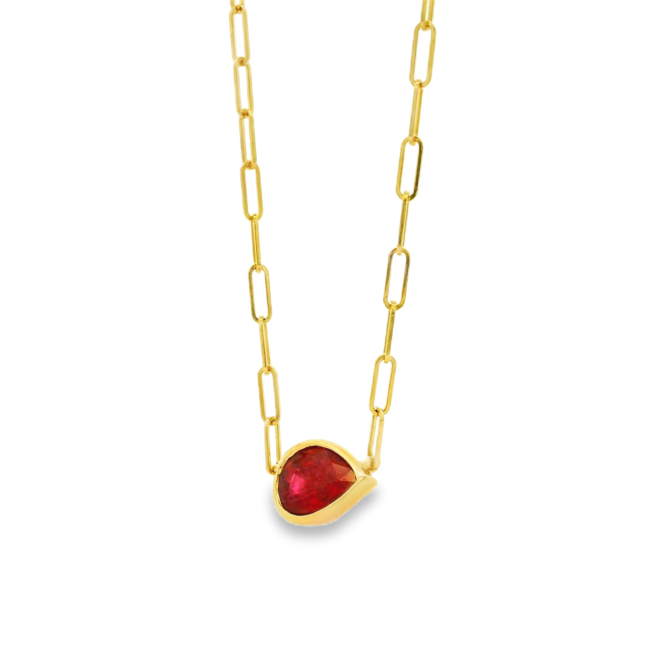 14k Yellow Gold 0.80ct Ruby in a Paper Clip Chain Necklace