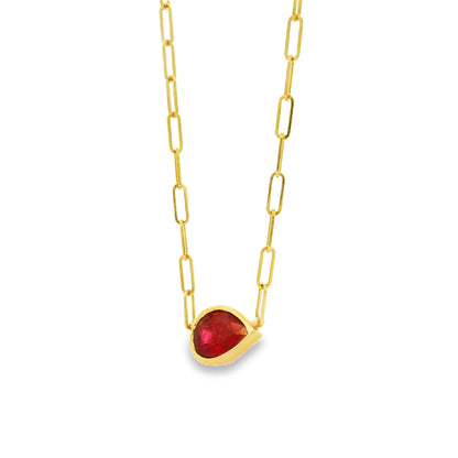 14k Yellow Gold 0.80ct Ruby in a Paper Clip Chain Necklace