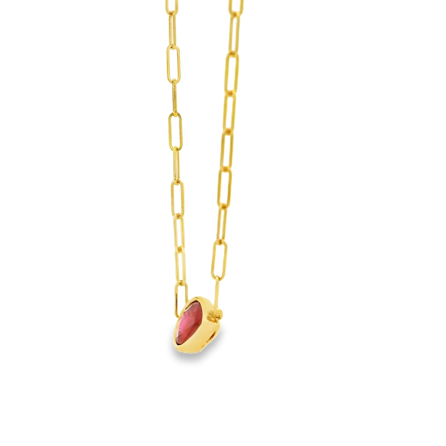 14k Yellow Gold 0.80ct Ruby in a Paper Clip Chain Necklace