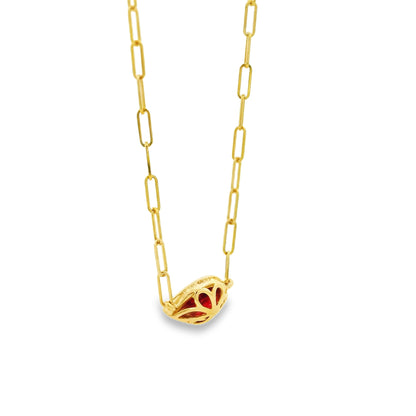 14k Yellow Gold 0.80ct Ruby in a Paper Clip Chain Necklace