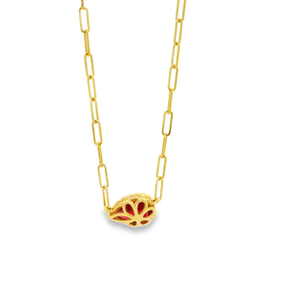 14k Yellow Gold 0.80ct Ruby in a Paper Clip Chain Necklace