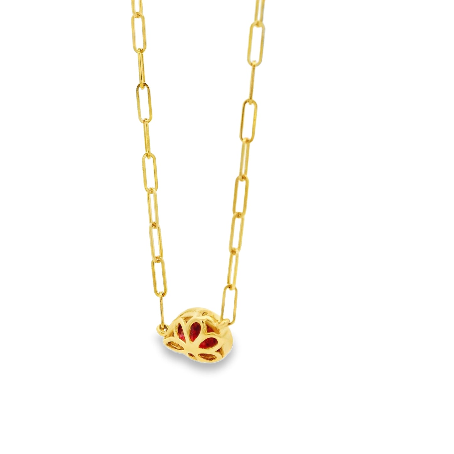 14k Yellow Gold 0.80ct Ruby in a Paper Clip Chain Necklace
