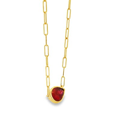 14k Yellow Gold 0.80ct Ruby in a Paper Clip Chain Necklace