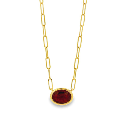 14k Yellow Gold 1.00ctw Ruby in a Paper Clip Chain Necklace
