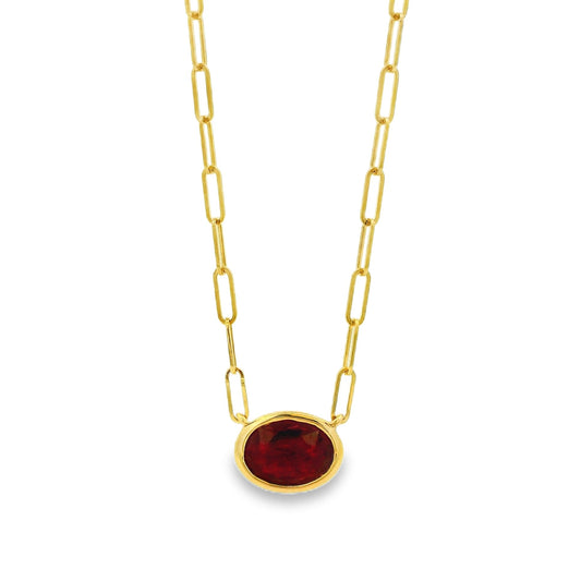 14k Yellow Gold 1.00ctw Ruby in a Paper Clip Chain Necklace