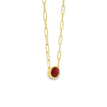 14k Yellow Gold 1.00ctw Ruby in a Paper Clip Chain Necklace