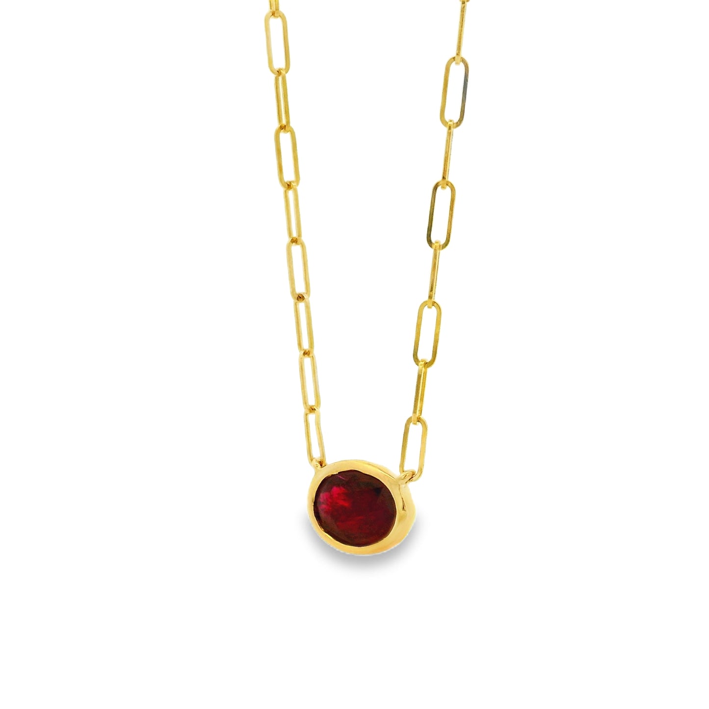 14k Yellow Gold 1.00ctw Ruby in a Paper Clip Chain Necklace