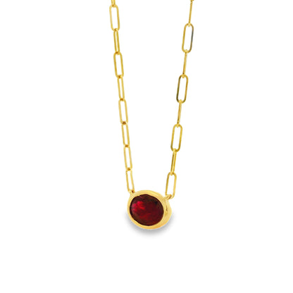 14k Yellow Gold 1.00ctw Ruby in a Paper Clip Chain Necklace