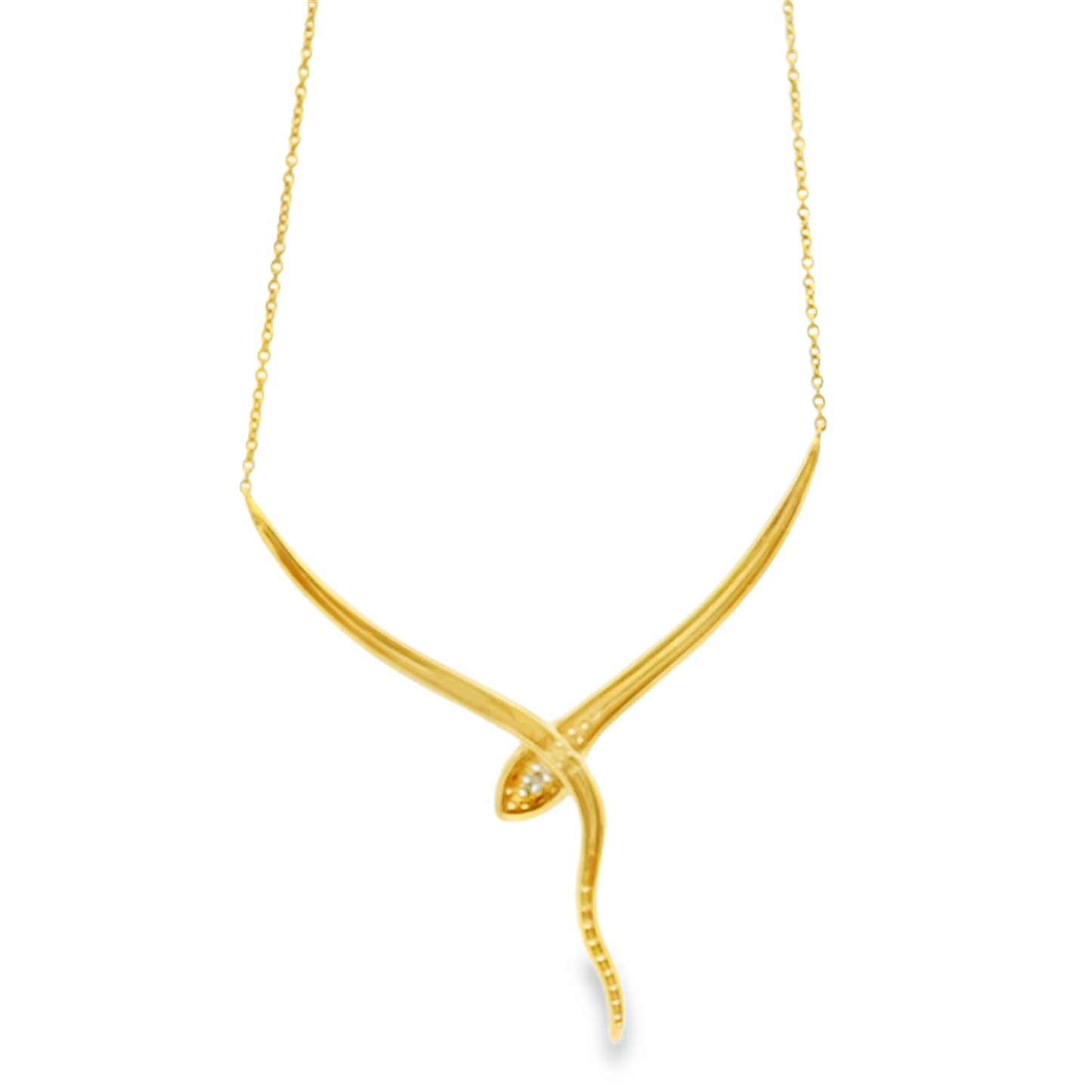 14k Yellow Gold 0.25ct Round Brilliant Diamonds and 0.02ct Rubies in a Snake Necklace