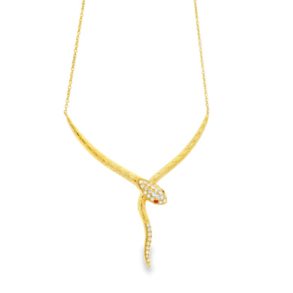 14k Yellow Gold 0.25ct Round Brilliant Diamonds and 0.02ct Rubies in a Snake Necklace