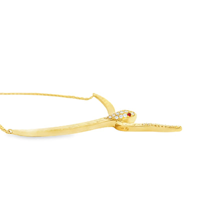 14k Yellow Gold 0.25ct Round Brilliant Diamonds and 0.02ct Rubies in a Snake Necklace