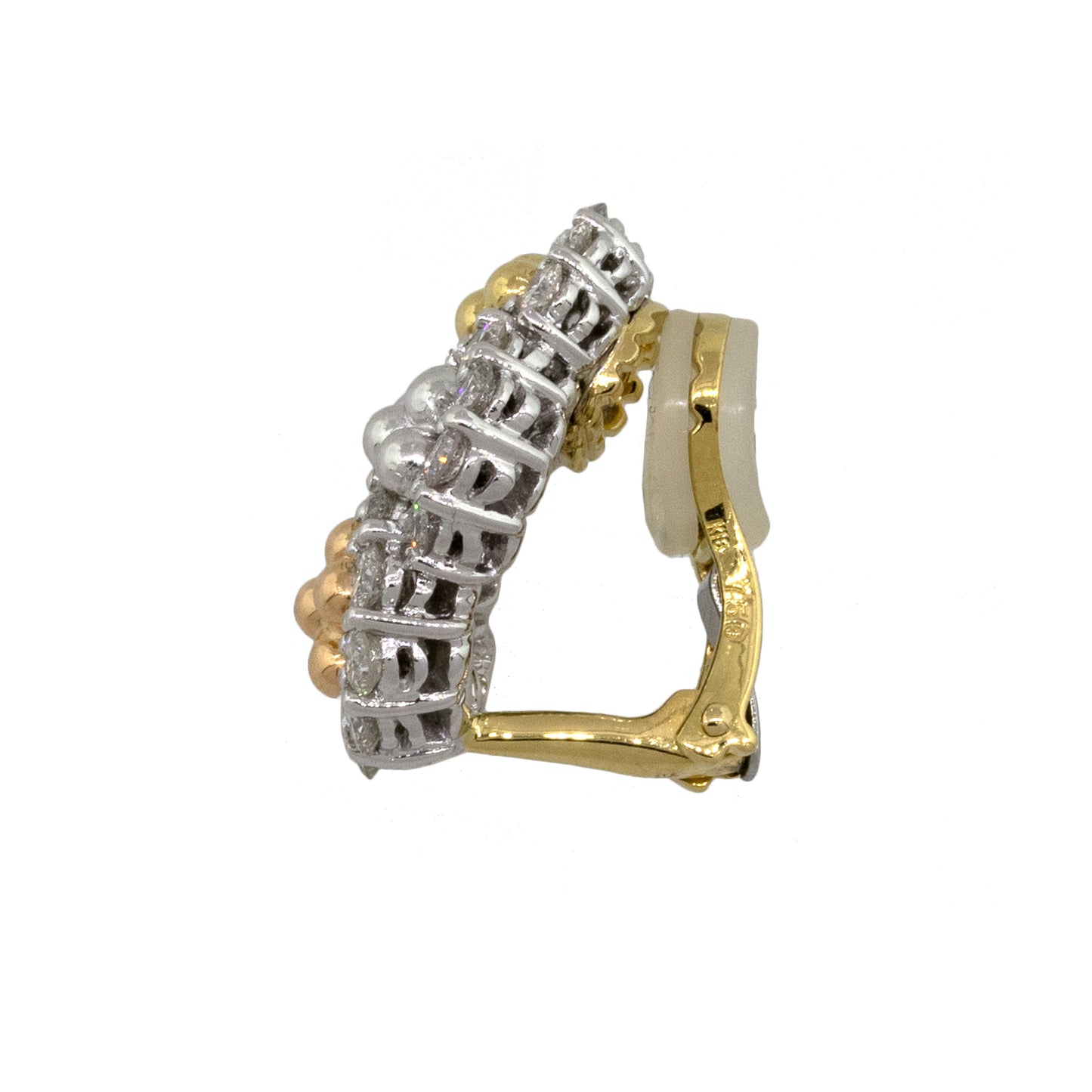 18k Tri-Tone Three Section Diamond Cluster Earrings
