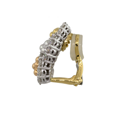 18k Tri-Tone Three Section Diamond Cluster Earrings