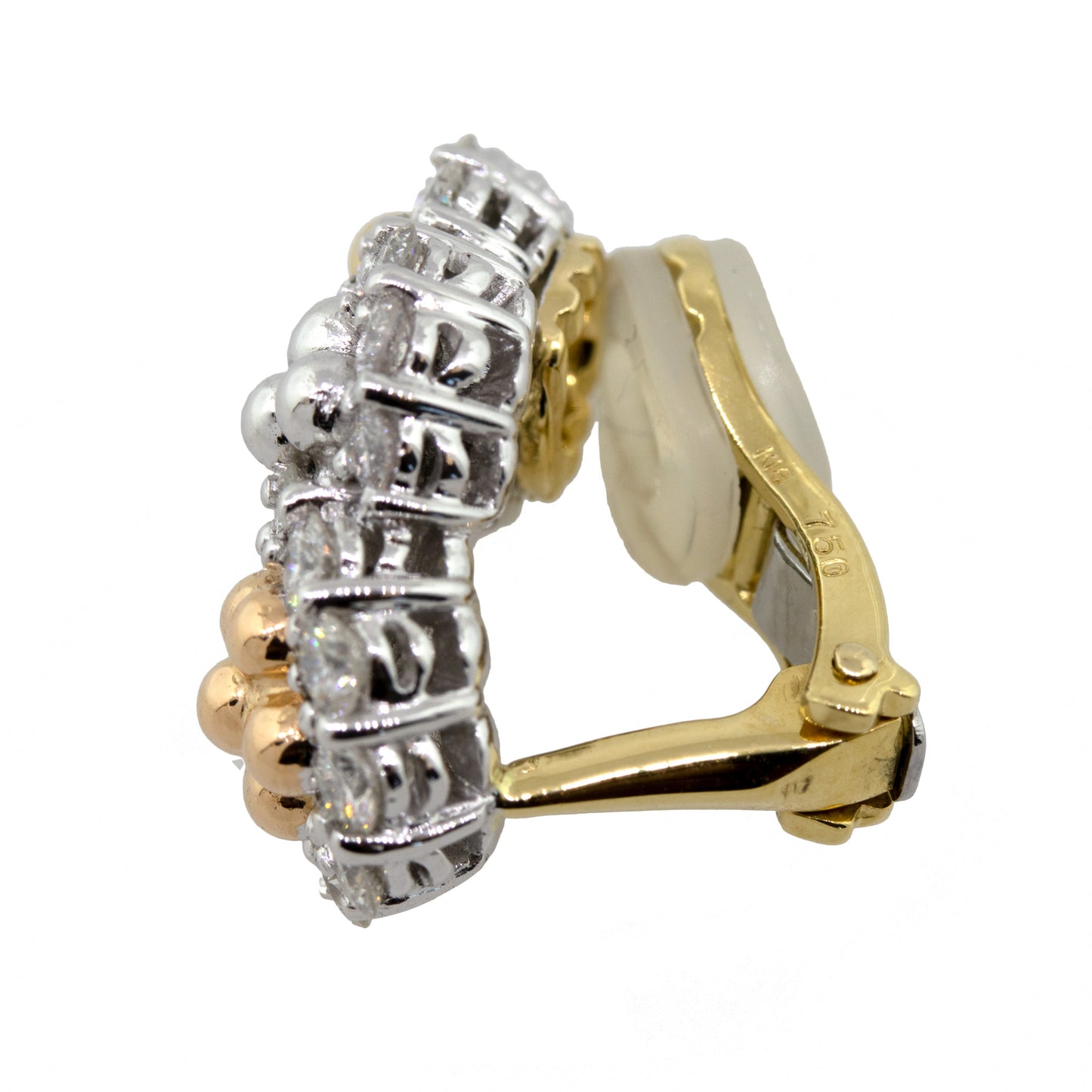 18k Tri-Tone Three Section Diamond Cluster Earrings