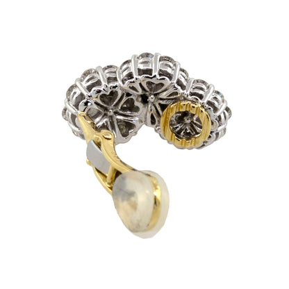 18k Tri-Tone Three Section Diamond Cluster Earrings