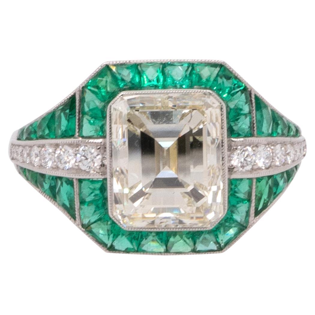 Platinum 5.38ctw Diamond and Emerald Ring