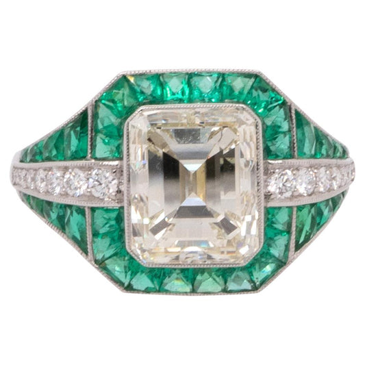 Platinum 5.38ctw Diamond and Emerald Ring