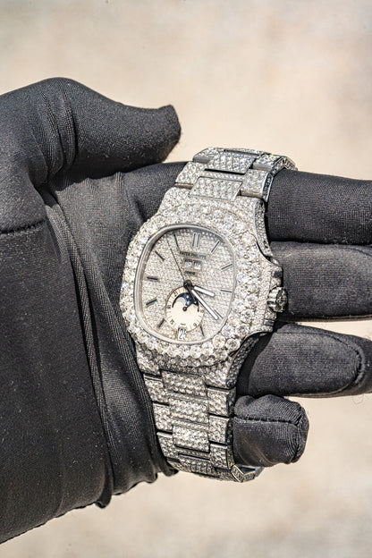 Patek Philippe Nautilus Stainless Steel All Diamond Moon Phase Dial Watch