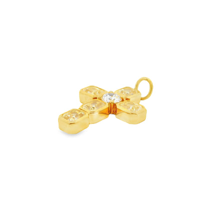 18k Yellow Gold 6.48ct Diamond Cross Radiant Cut Pendant