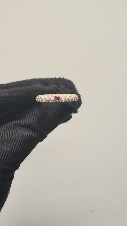 18k Rose Gold Pave Diamond with 1 Ruby Band Ring