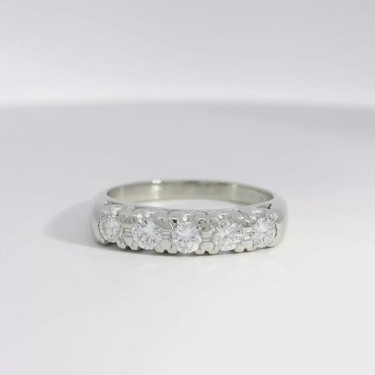 14k White Gold Natural Round Brilliant Diamonds U-Prong Set Ring
