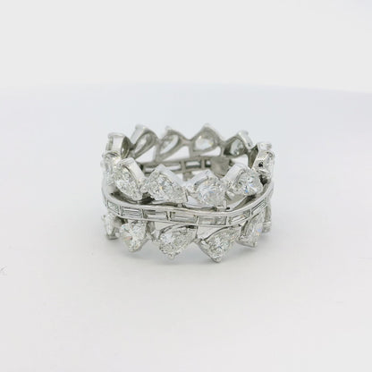 Platinum Natural Pear and Baguette Cut 6.28ctw Diamond Eternity Ring