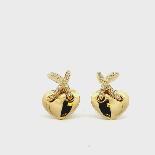 Chaumet 18k Yellow Gold 0.60ctw Round Brilliant Diamond Heart Clip-On Earrings
