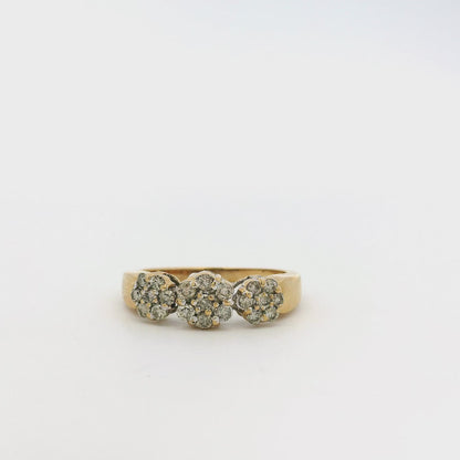 Vintage 14k Yellow Gold approx. 0.32ctw Natural Round Diamond Three Flower Ring