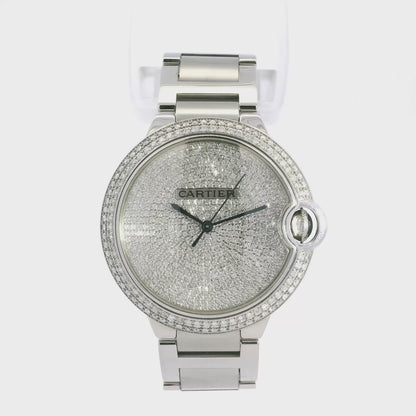 Cartier 3001 Ballon Bleu 42mm Silver Roman Dial with Aftermarket Diamond Watch