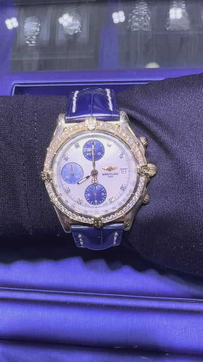 Breitling Chronomat 18k Yellow Gold Mother of Pearl Dial and Diamond Bezel Watch