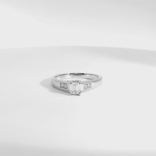 14k White Gold 0.32ctw Emerald and Princess Cut Engagement Ring