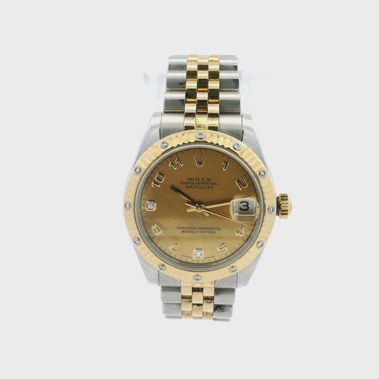 Rolex 178313 Datejust 31mm Champagne MOP Diamond Dial Diamond Bezel Two-Tone Watch