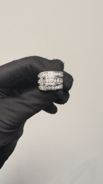 14k White Gold 3 Row Diamond Ring