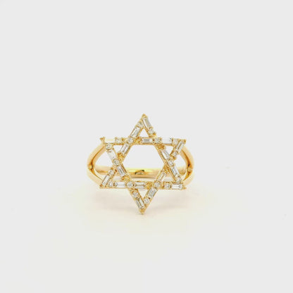 14k Yellow Gold 0.34ctw Natural Baguette and Round Brilliant Diamond Star of David Ring
