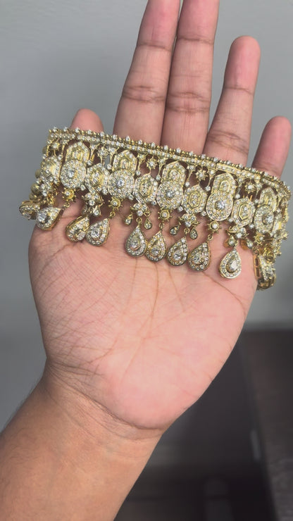18k Yellow Gold 30ctw Diamond Indian Multi-Row Choker Necklace