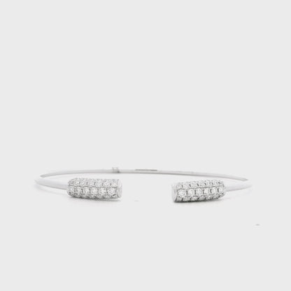 18k White Gold 1.34ctw Round Brilliant Diamond Pavé Cuff Bangle Bracelet