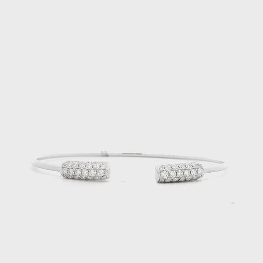 18k White Gold 1.34ctw Round Brilliant Diamond Pavé Cuff Bangle Bracelet