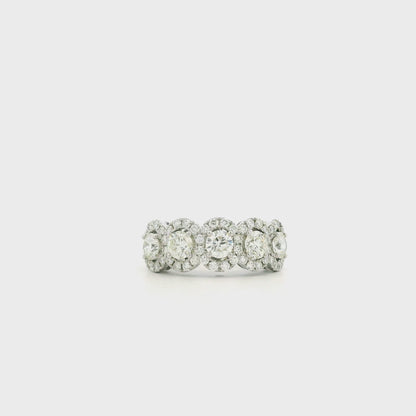 14k White Gold 2.09ctw Round Brilliant Diamond Halo Cluster Cocktail Ring