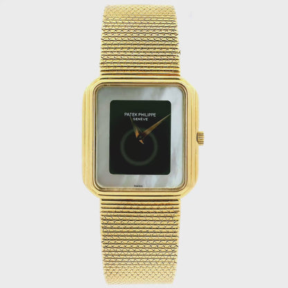 Vintage Patek Philippe Geneve 3851/1 Onyx Nacre Mother of Pearl 18k Yellow Gold Watch