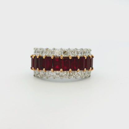 18k White Gold Ruby & Diamond Three Row Wide Ring