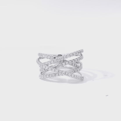 14k White Gold 0.92ctw Round Brilliant Diamonds in a Criss-Cross Ring