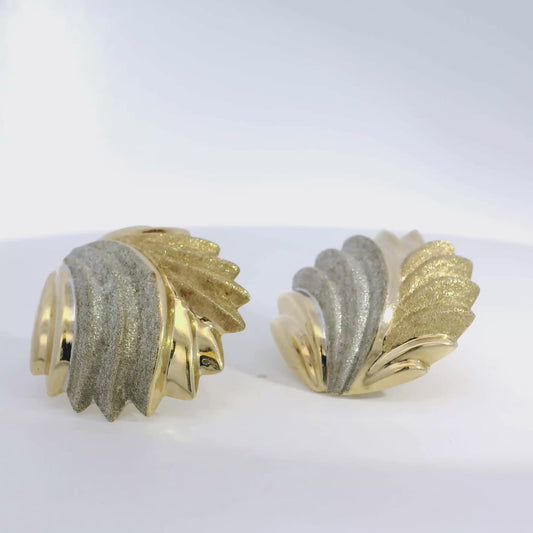 14k Yellow Gold Shell Earrings with Brushed Silver and Gold