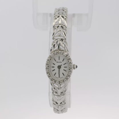 Bulova 14k White Gold White Dial Diamond Watch
