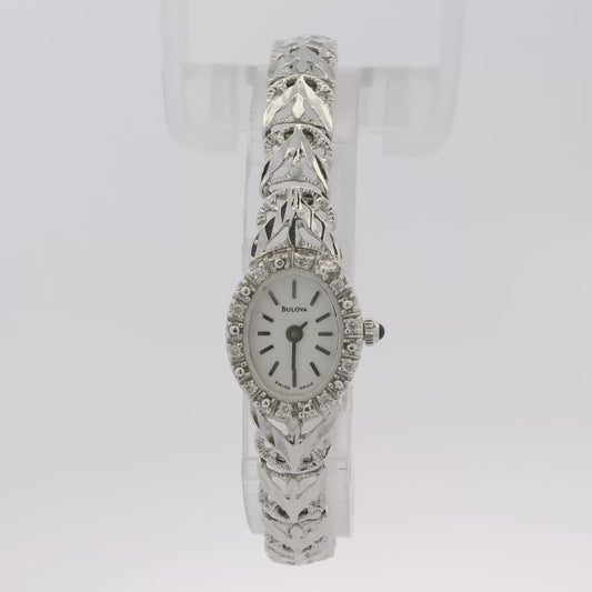 Bulova 14k White Gold White Dial Diamond Watch