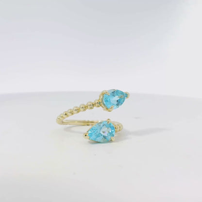 Gabriel and Co. 14k Yellow Gold Bujukan 3.02ctw Swiss Blue Topaz Bypass Ladies Ring