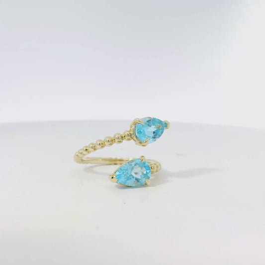 Gabriel and Co. 14k Yellow Gold Bujukan 3.02ctw Swiss Blue Topaz Bypass Ladies Ring
